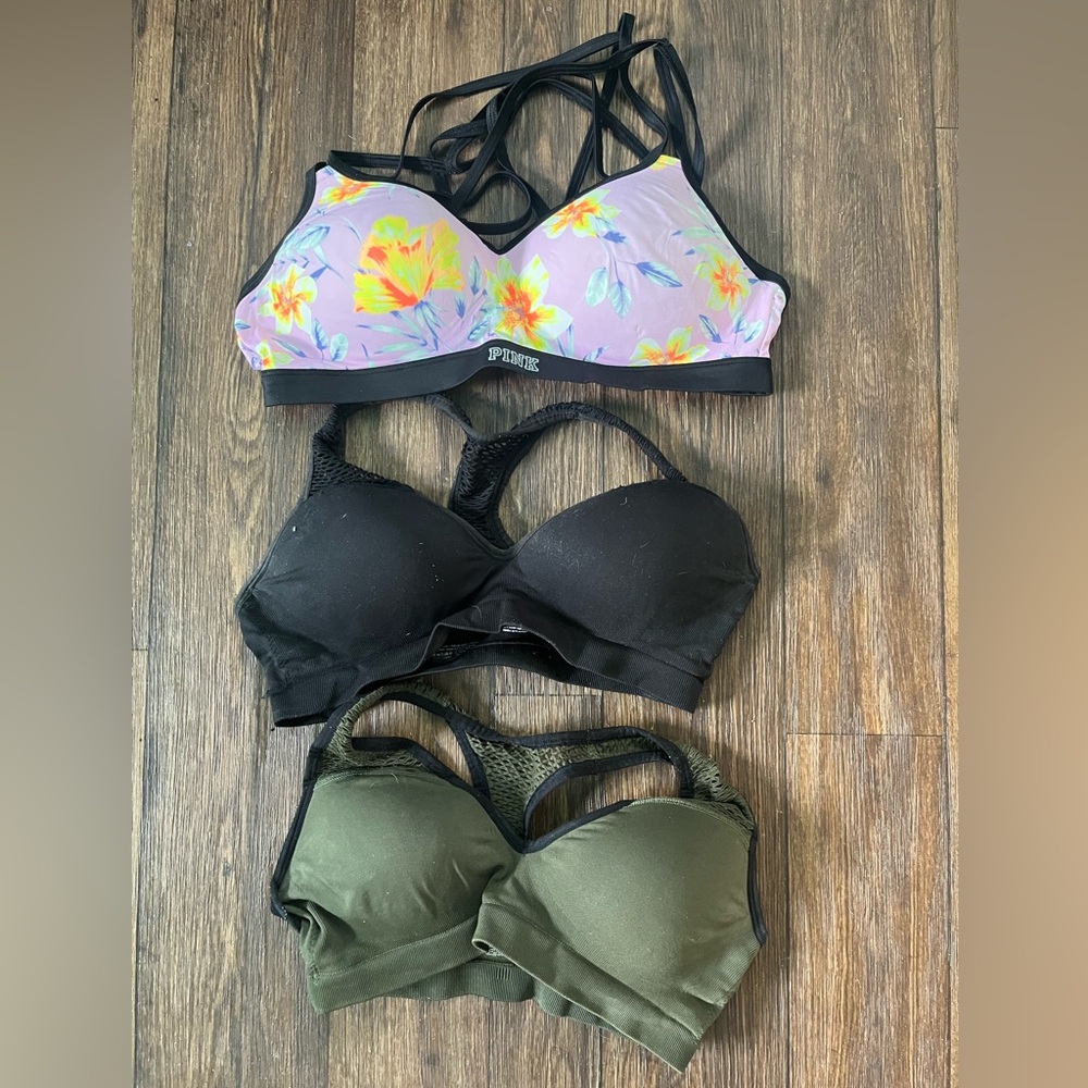 Lot of 3 Victoria’s Secret sports bras.  All size Large. GUC.